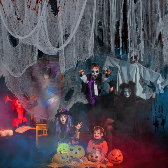 Decorative Gauze Office Halloween Table Cloth Black Creepy Fabric Decorations