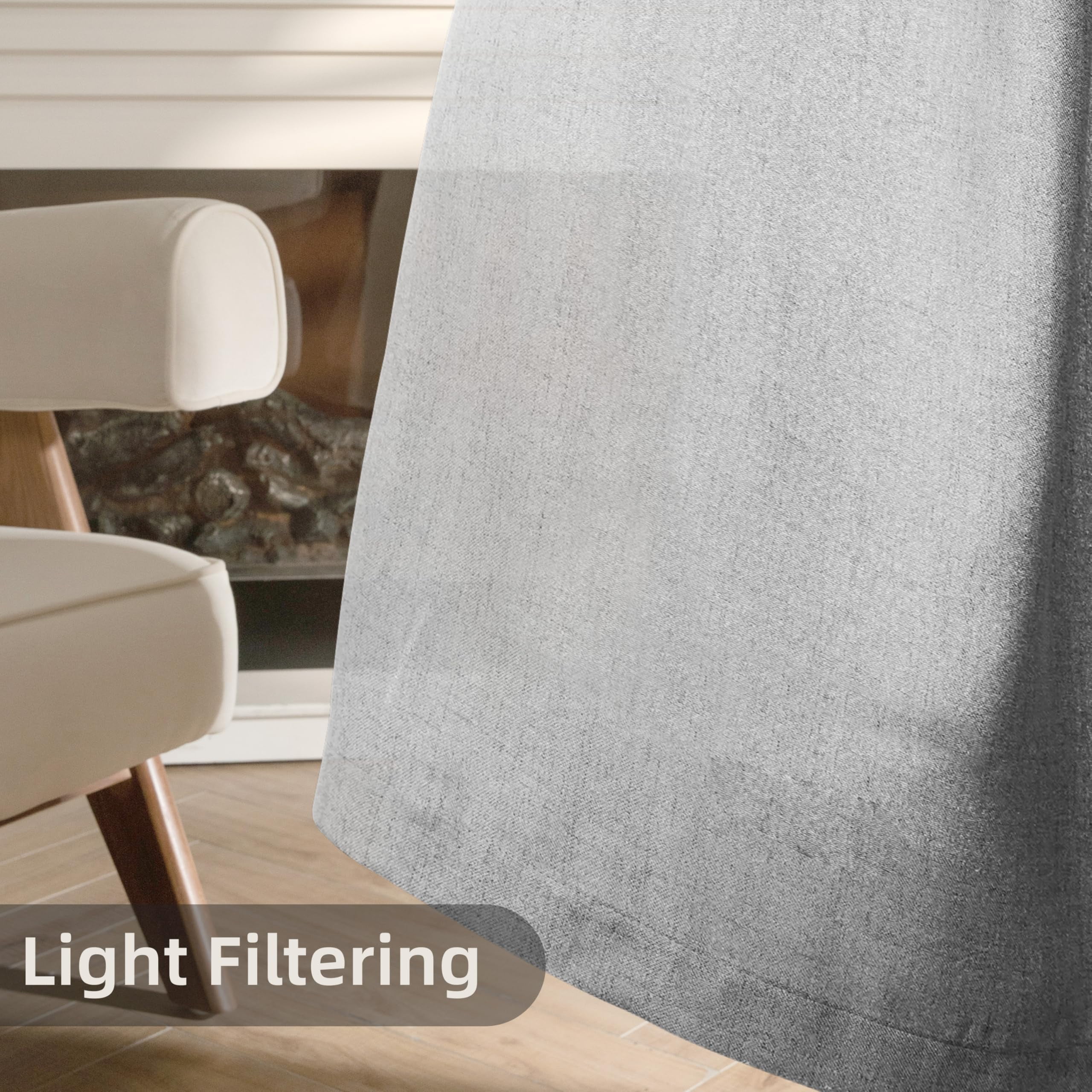DriftAway Gray Linen Curtains 108 Inches Long for Living Room Thick Semi Sheer 2 Panels Farmhouse 3 Inch Rod Pocket Back Tab Boho Rustic Light Filtering Window Drapes for Bedroom Privacy Assured