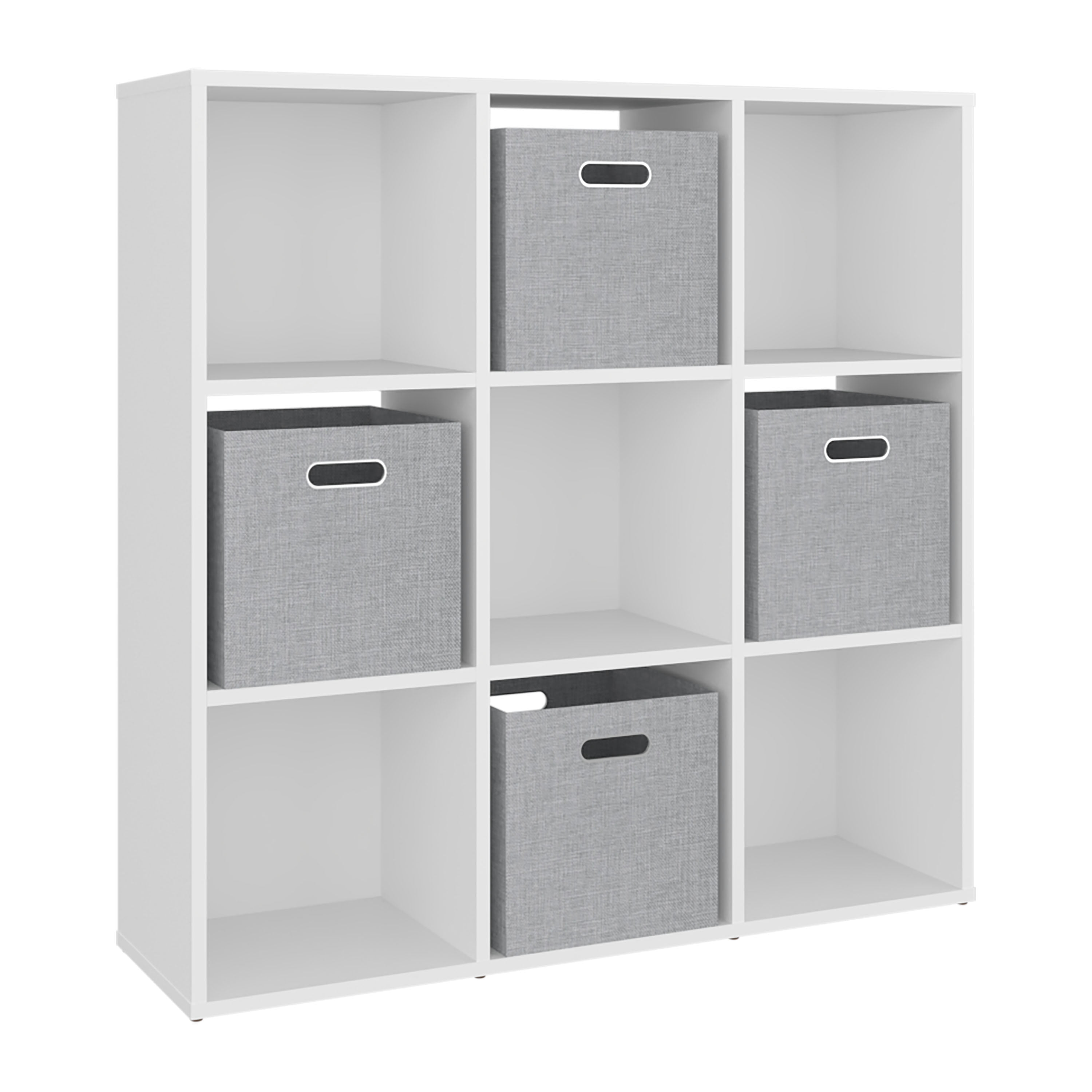 Lena 9-Cube Storage Organizer Bookcase with Display Shelves and 4 Cloth Boxes, for Living Room, Office & Bedroom