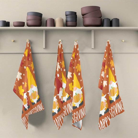 SKYSONIC Three Cute Gnomes for Thanksgiving Kitchen Dish Towel Set,Drying Kitchen Towels Tea Towels Gift Set for Drying Cleaning Cooking Baking 4Pcs