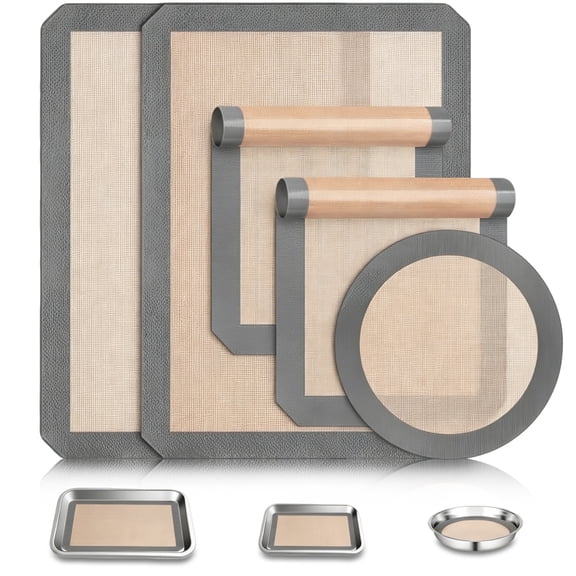 4Pcs Silicone Baking Mat Set, Non-Stick Bakeware Liners Reusable Oven Sheet, Pan Liner Cooking Mat for Half Sheet & Quarter Baking Sheet and 8'' Pizza Pan