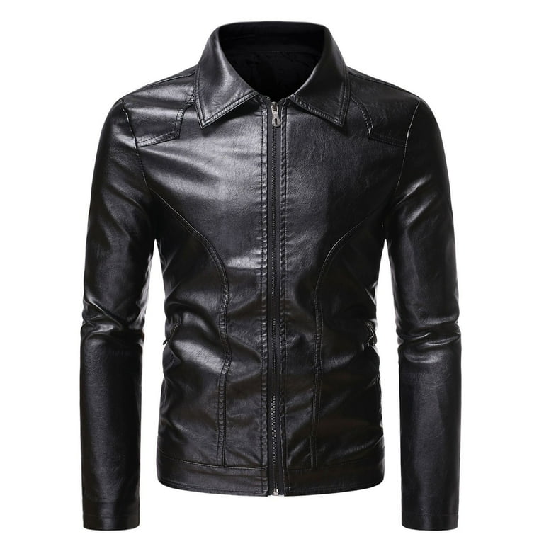 Juebong Plus Size PU Leather Basic Streetwear Dressy Men Casual Winter Warm Top Blouse Thickening Coat Outwear Top Blouse Jacket Black XXXXL Walmart
