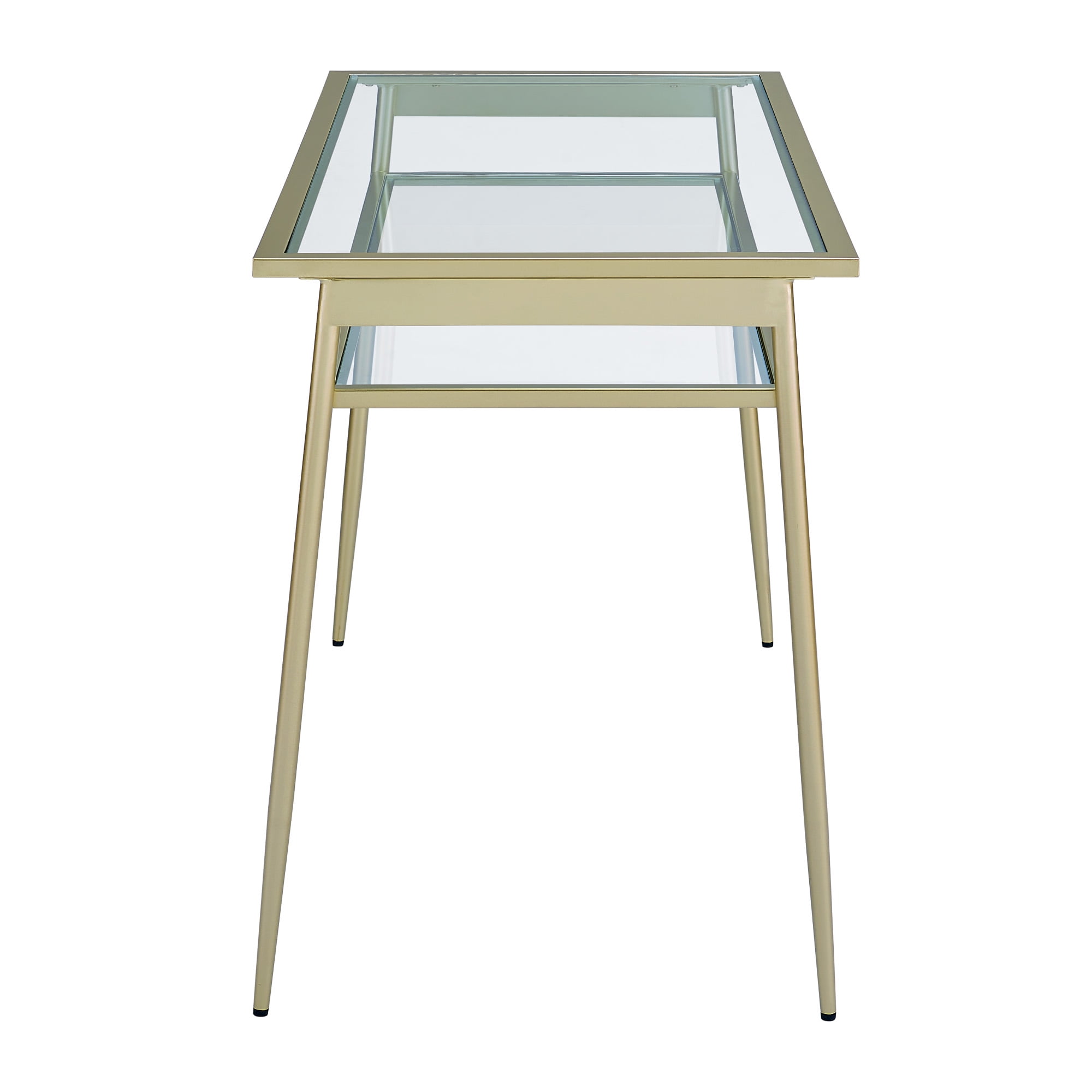 Walker Edison Modern Glass Tiered Writing Desk, Gold