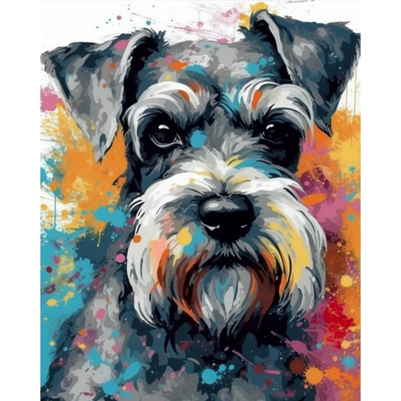 Paint by Numbers Kit for Adults -Colorful Dog Schnauzer (3)- on Canvas with Brushes Acrylic Pigment DIY Oil Painting for Home Wall Decor (40x50cm/16x20 inch)-