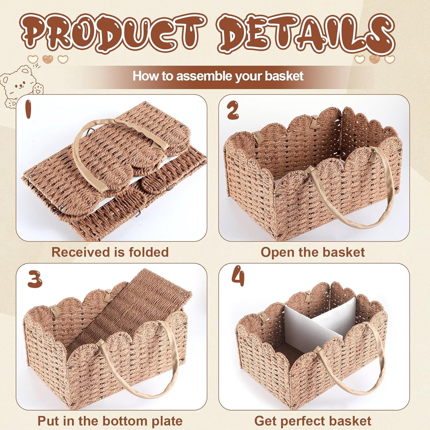 Baby Diaper Caddy Organizer- Woven Paper Rope Storage Baskets Diapers Nursery Bin with Removable Divider for Baby Shower, Newborn Gifts Must Haves