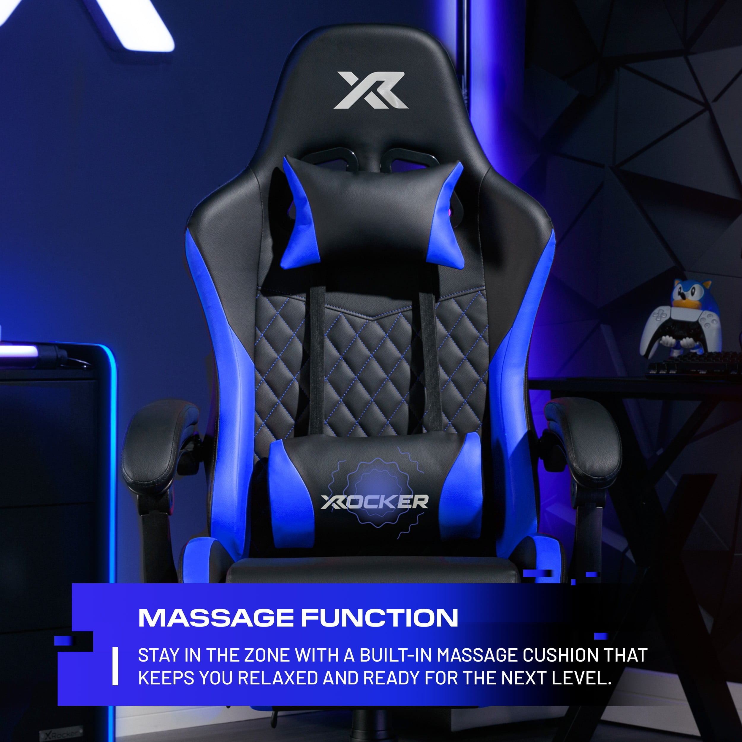 X Rocker Apex PC Gaming Chair with Massage Function and Footrest, Blue