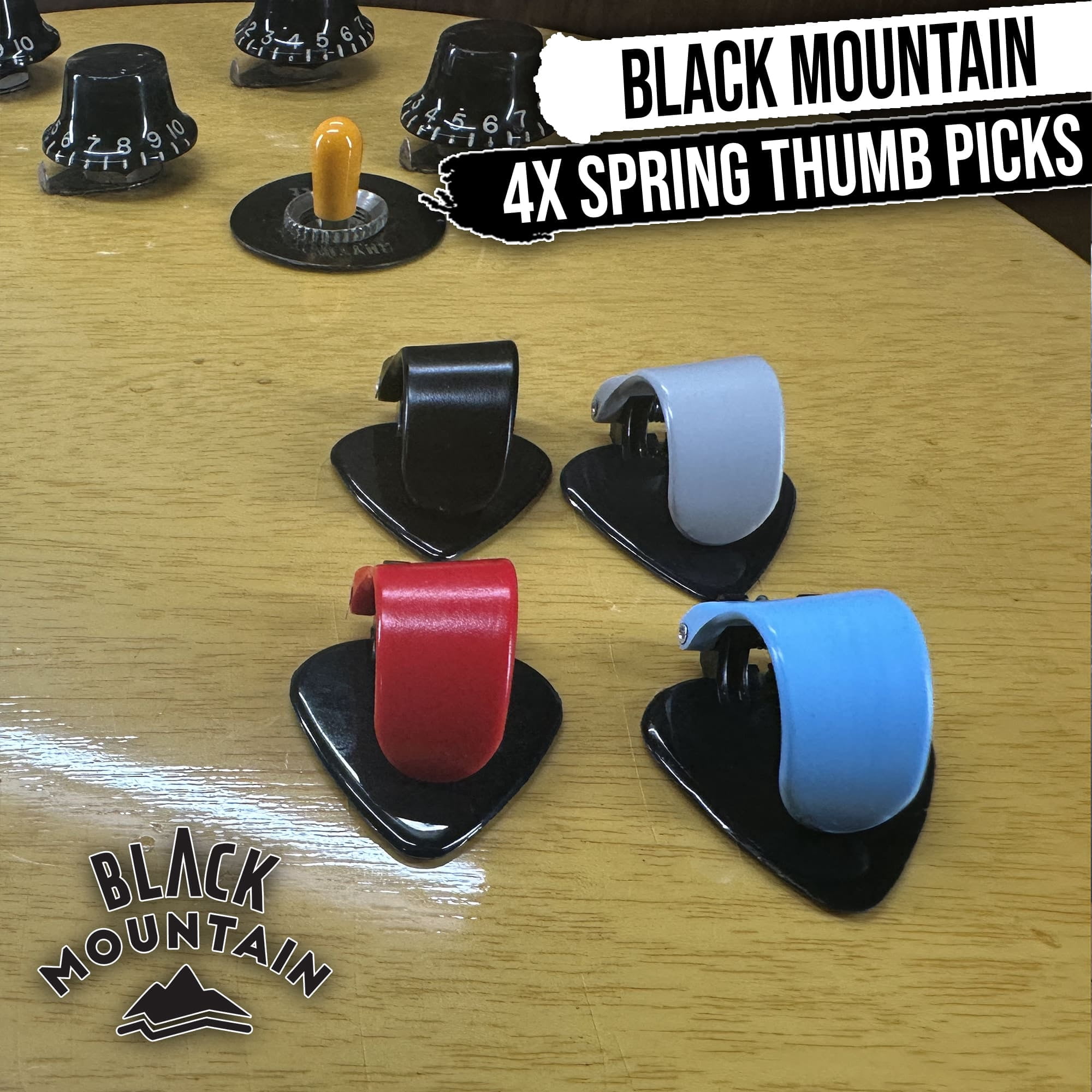 4X BLACK MOUNTAIN Thumb Guitar Picks With Fat Toad 20FT Instrument Cables 4 PACK