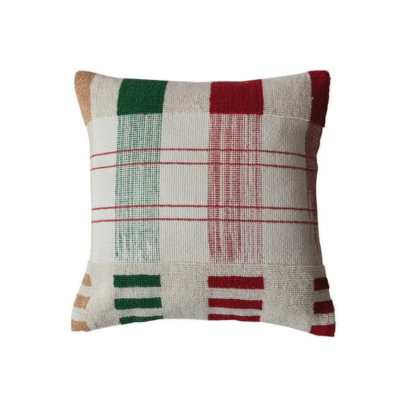 Creative Co-Op Square Textured Woven Cotton Pillow, Multicolor Plaid