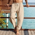 thumbnail image 2 of Men Loose Casual Drawstring Waist Pants, Trousers, Joggers With Pockets Elastic Waist Breathable Lightweight Quick Dry For Beach Hiking Workout Summer Daily Cotton Linen Blend, 2 of 9