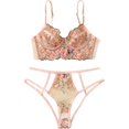 thumbnail image 1 of Conjunto de lencería sexy de 2 piezas con apliques de malla tanga y brasier y tangas para mujer Florales rosas G Florales rosas G Xishao ropa, 1 of 2