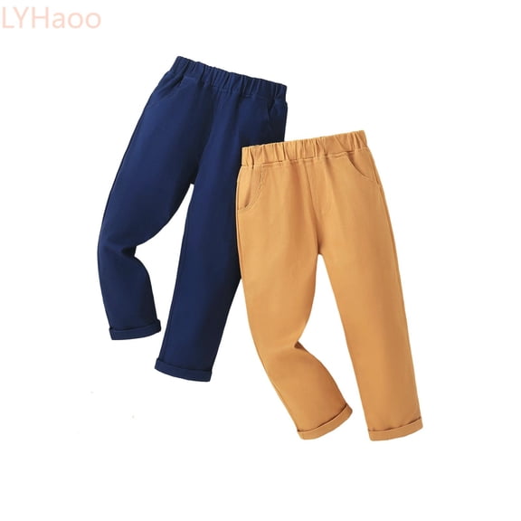 LYHaoo Boys School Uniform Pants, Kids Twill Pants Elastic Waist Straight Leg Dress Pants for School & Daily Wear(Blue)