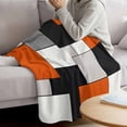 thumbnail image 3 of Burnt Orange Black Grey Blanket Soft Cozy Warm Throw Blanket for Couch, Plush Fuzzy Flannel Fleece Blankets for Sofa, Modernism Art Geometric Bed Blankets Lightweight Gifts for Women, 50"x80", 3 of 9