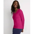 thumbnail image 3 of Hanes Women's Long Sleeve Cotton V-Neck T-Shirt Sizzling Pink M, 3 of 7