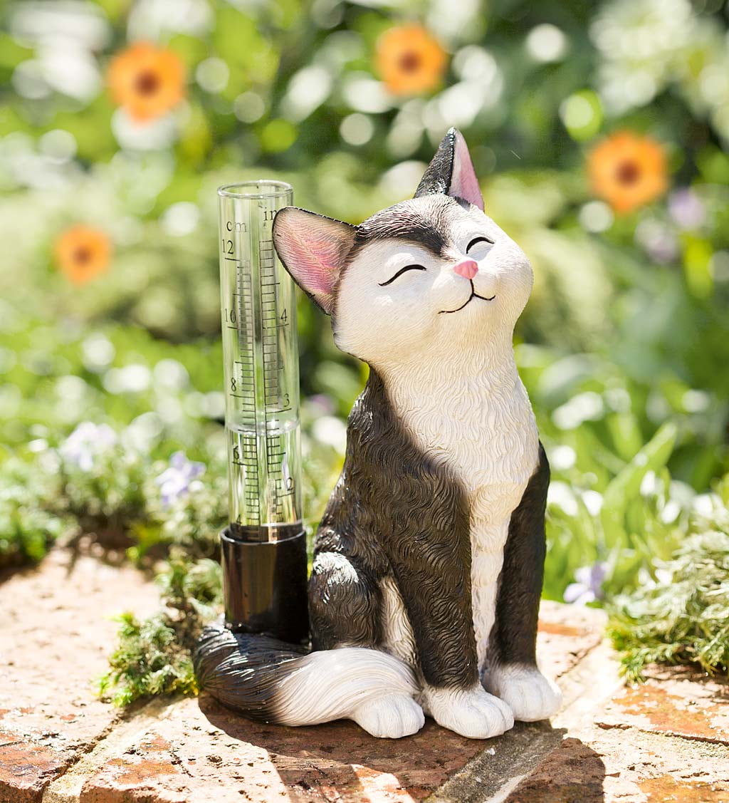 Adorable Black & White Cat Rain Gauge with Glass Rain Tube Walmart