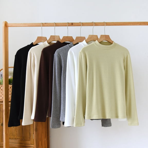 HVOBTTY Women's Long Sleeves Pajama Top, Pajama Top for Women, Women's Casual Comfortable Soft Solid Color Round Neck Long Sleeve Fleece Lined Warm Pajama Tops White, L