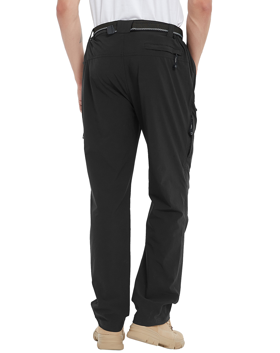 TBMPOY Men's Quick Dry Ripstop Belted Mountain Fishing Cargo Pants(03 thin  Black,us L)