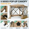 thumbnail image 5 of COBIZI 10x10 Screen House Pop up Gazebo Screen Tent for Camping,5 Sided Pop-up Camping Canopy Shelter Tent with 4 Sidewalls,Portable Outdoor Quick-Set Hub Tent with Carrying Bag&Ground Stakes,Khaki, 5 of 13