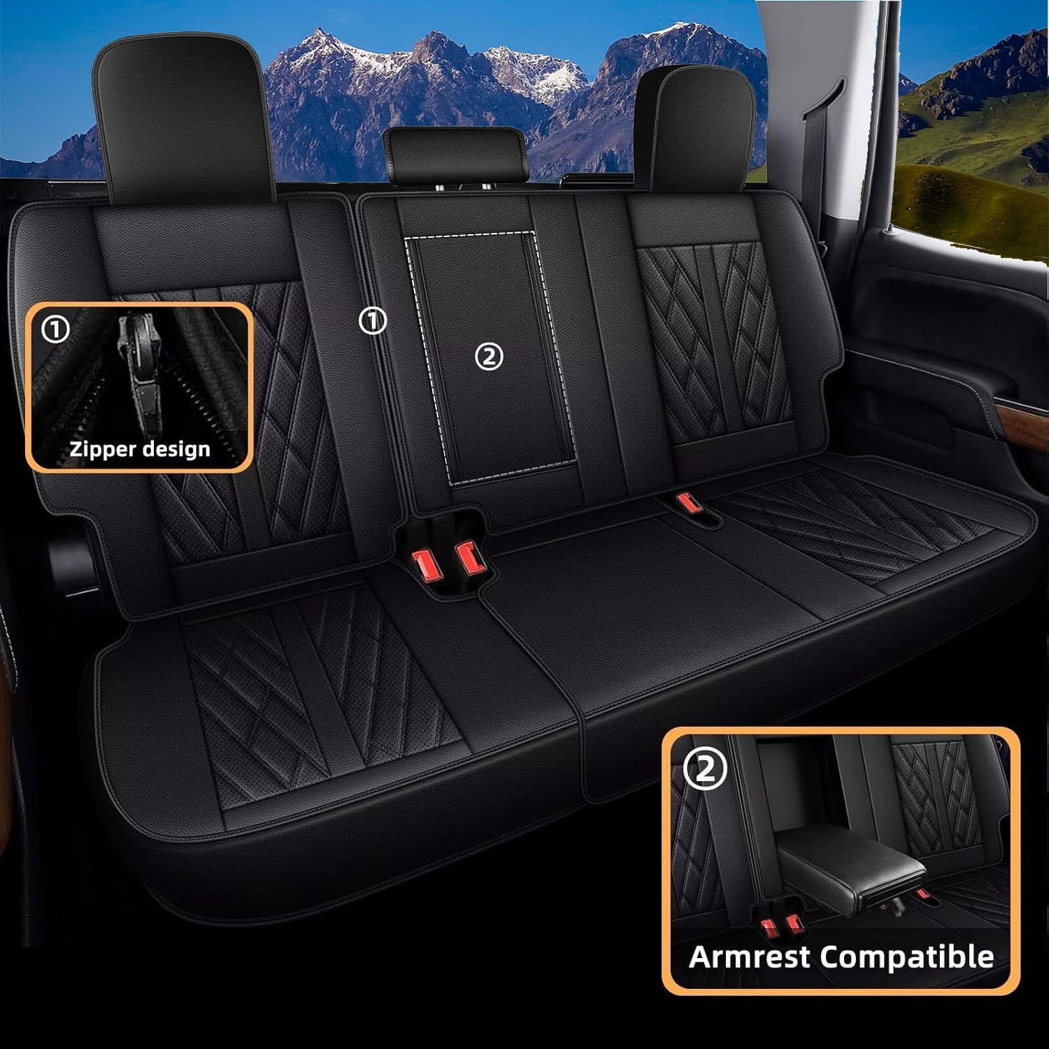 Seat Covers Custom Fit for Ford F150 2009-2026 - F250/F350/F450 2017-2026 Breathable Leather Truck 5 Seat Covers Full Set (Black)