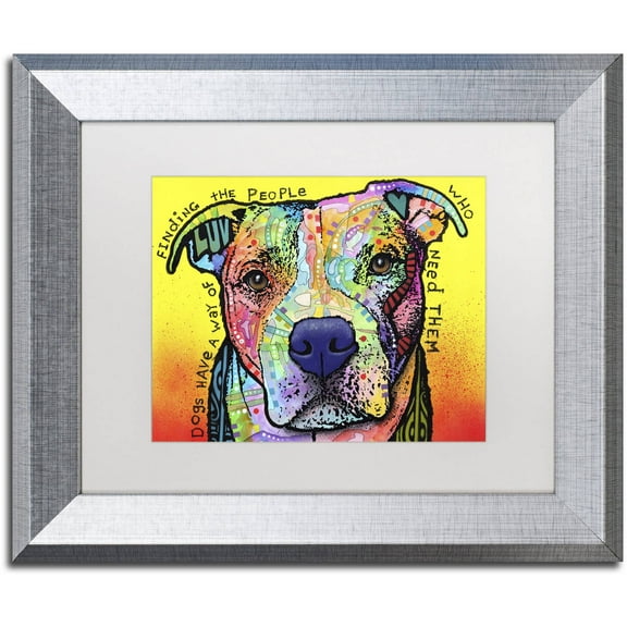 Trademark Fine Art 'Dogs Have A Way' Canvas Art by Dean Russo, White Matte, Silver Frame