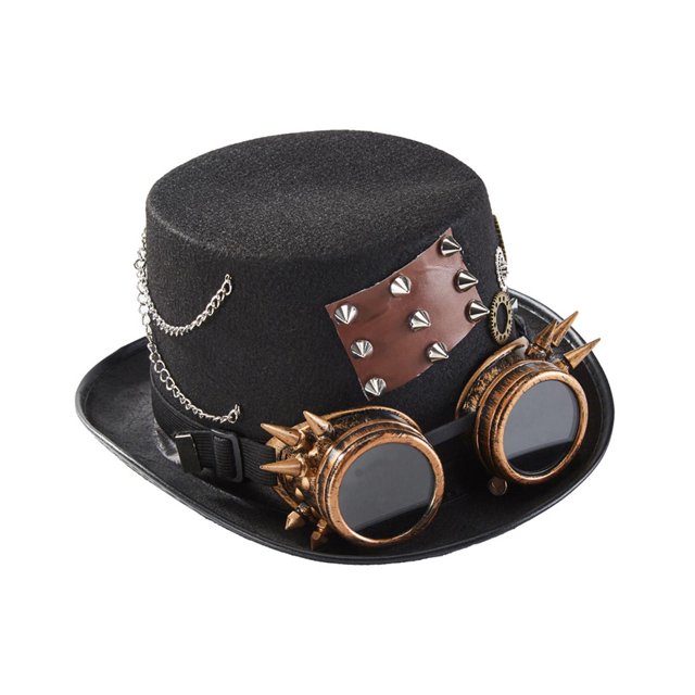 Sombrero Steampunk Salvador Negro con Gafas Steampunk Gear para Hombre y Mujer
