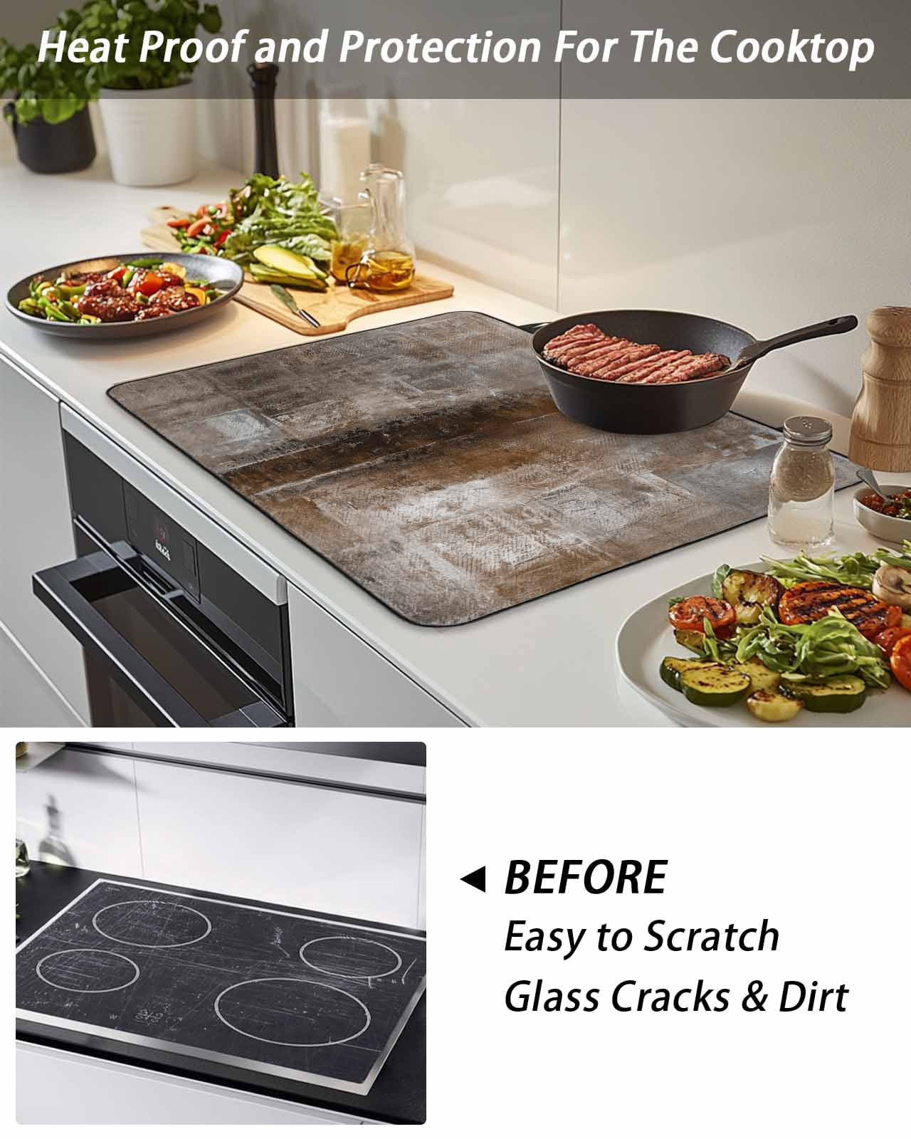 Stove Top Covers for Electric Stove, Brown Glass Stovetop Cover Protector, Retro Oil Painting Modern Abstract Art Aesthetics Induction Cooktop Protector Oven Mat for Kitchen Countertop 31"x24"