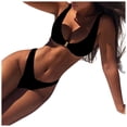thumbnail image 2 of Minjewel Women's Sexy Solid Color High Waist Bikini Set with Gold Lock Detail, Fashion Swimsuits for Women for Beach, Pool & Summer,Black L, 2 of 8