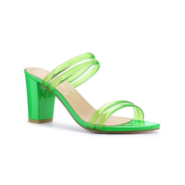 BLISSFUL STEP Women's Strappy Block Heel Slides Mules Sandals Green 8.5