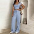 thumbnail image 7 of Two Piece of Workouts Outfits Plus Size Solid-Color Casual Vacation Relaxed Style With Pockets Short Sleeve Neck Blouses Shirts Sets, 7 of 7