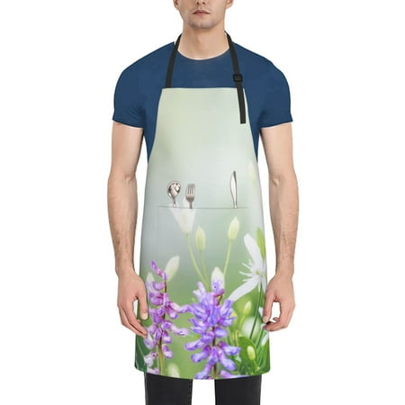 

Xecao Purple Butterfly On Wild Print Kitchen Cooking Aprons Waterproof Adjustable Bib Aprons with 2 Pockets for Women Men Chef