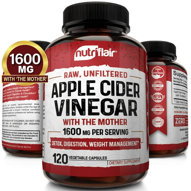 Apple Cider Vinegar Capsules with Mother 1600mg 120 Vegan ACV Pills