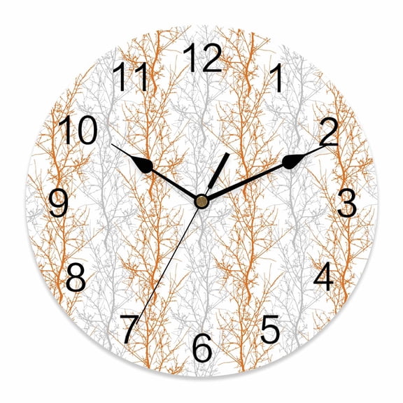 Wall Clock Tree Branch Clocks PVC Silent Non-Ticking Battery Operated Decorative Botanical Orange Grey Round Clock for Home Living Room Kitchen Bedroom Office School Wall Decor 14 Inch