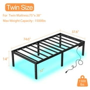 Twin Bed Frames 14 Inch Twin Platform Bed Frame with Large Storage Space,Black Bed Frame Twin Size Heavy Duty Metal Mattress Foundation,Corner Bed