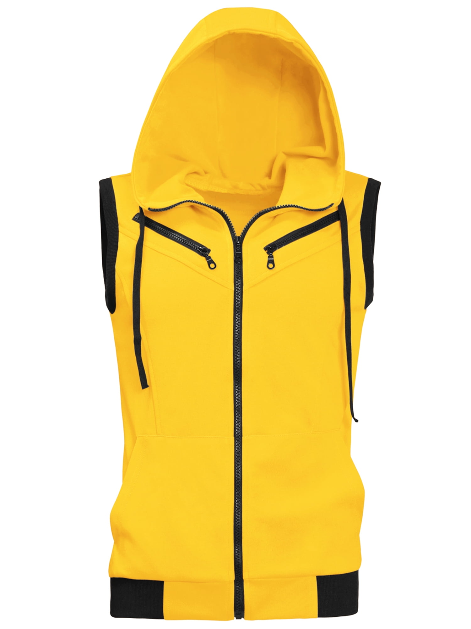 Unique Bargains Men's Sleeveless Zip Up Drawstring Hooded