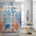 thumbnail image 3 of Summer Ocean Shower Curtain, Coastal Jellyfish Orange Corals Shells Teal Wooden Waterproof Shower Curtain Set with 12 Hooks Lightweight Bath Curtains Fabric Bathroom Decor 72x72 Inches, 3 of 9
