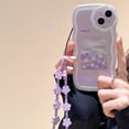 thumbnail image 6 of Compatible for iPhone 14 Plus Case with Chain Oil Painting Purple Flower Lovely Flower Bracelet Wrist-Band for Women Girls, Soft TPU Shockproof Cover-Oil Flower, 6 of 13
