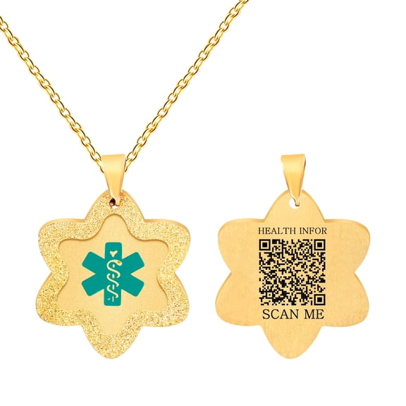 Dynamic QR Code Medical Alert Star Necklace for Men & Women, Stainless Steel ID Pendant, Hypoallergenic Waterproof Medical ID Jewelry with Real-Time Information – YA5503