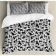 thumbnail image 1 of Black and White Duvet Cover Set King Size, Abstract Composition of Animal Silhouettes Kangaroo Crocodile Snake, Decorative 3 Piece Bedding Set with 2 Pillow Shams, Black and White, by Ambesonne, 1 of 3