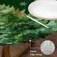 thumbnail image 3 of Christmas Tree Green Round Tablecloth, Fitted Table Cover with Elastic for 36"-44" Round Tables, Winter Snowflakes Xmas Pine Tree Table Cloth Outdoor Indoor Dinning Party Waterproof Tablecloths, 3 of 7