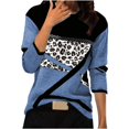 thumbnail image 1 of Birdeem Femmes Imprimé Léopard Col Rond Patchwork Chandail à Enfiler Manches Longues Blouse T-Shirt Hauts, 1 of 5