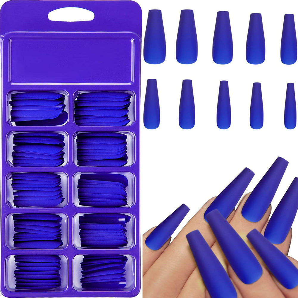 100 Pieces Matte Extra Long Press On Nails Coffin False Nails Solid Color Full Cover Fake Nails
