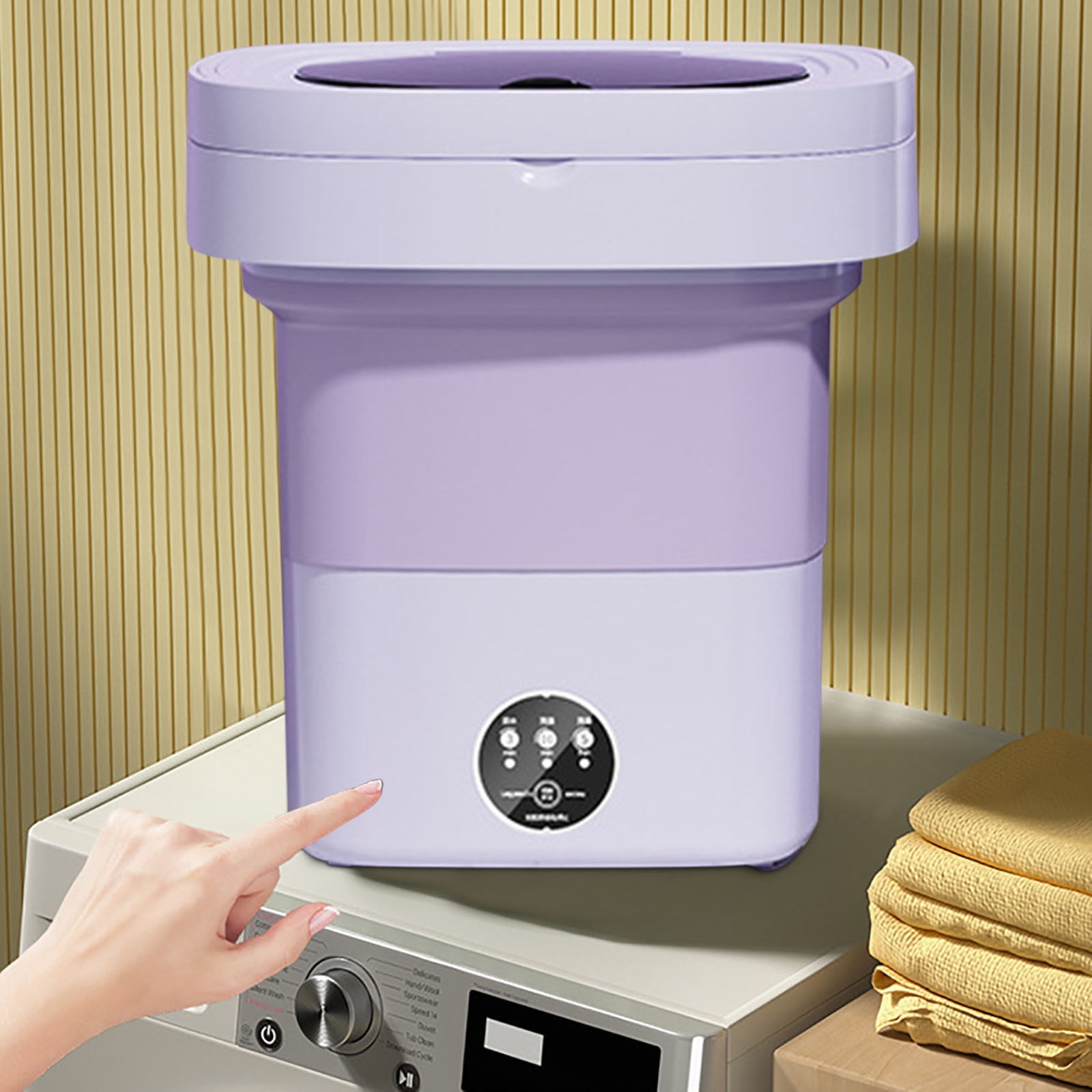 FHBVT Folding Portable Mini Washing Machine 8.5L Large Capacity 3 Intelligent Cleaning Modes Foldable Space-Saving Dehydration Function for Dormitory Travel Home Underwear Baby Clothing Washing