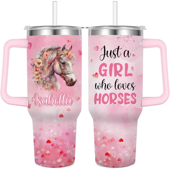 Personalized Horse Tumbler Custom Name 40oz Vacuum Insulated Travel Cup for Girls