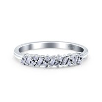 Simulated Cubic Zirconia Size-5 Half Eternity Buttere Shape Ring Wedding Engagement Band 925 Sterling Silver