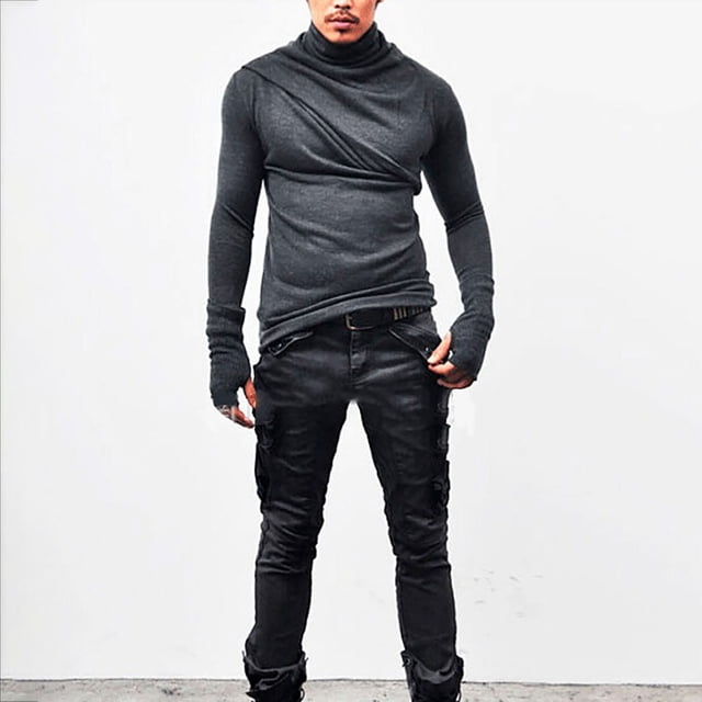 AherBiu Chemises pour Hommes à Manches Longues Ajustées Col Roulé Extensible Pull Léger Mode Automne