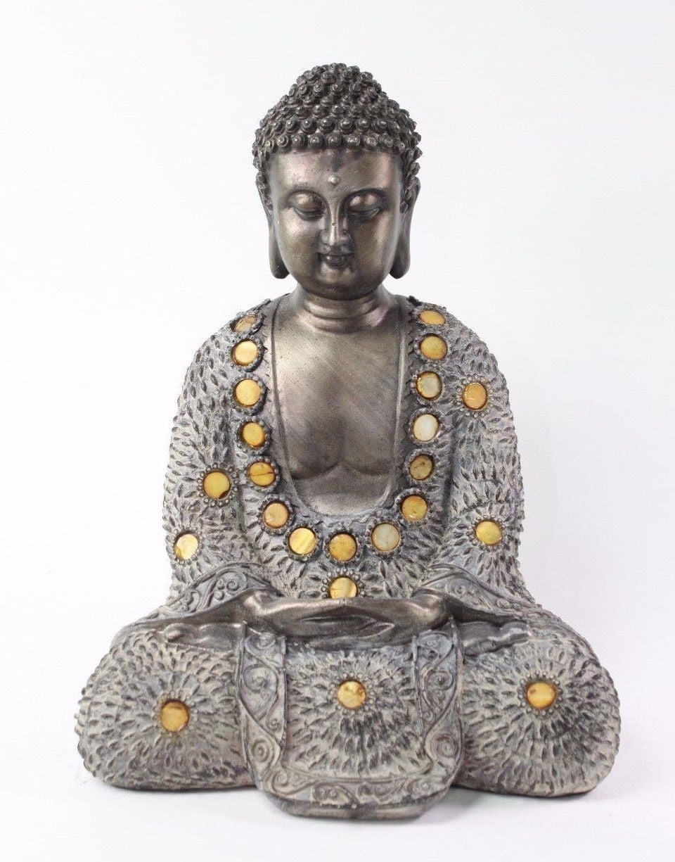 Feng Shui 10" Grey and Bronze Buddha Dhyani Mudra Home Decor Peace