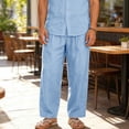 thumbnail image 6 of Horkkom Linen Pants Men Breathable Elastic Waist Solid Color Pants Summer Loose Casual Pants with Pockets L, 6 of 10