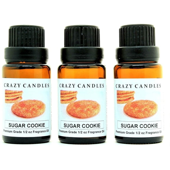 Crazy Candles Sugar Cookie 3 Bottles 1/2 FL Oz Each (15ml) Premium Grade Scented Fragrance Oil Made in USA