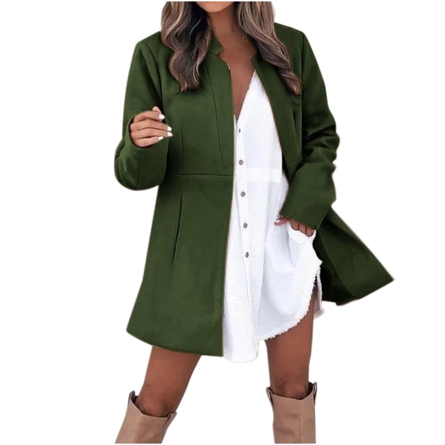 Timegard Womens Coat Long Sleeve Open Front Cardigan Fall Winter Warm Mid-Long Overcoat with Pockets
