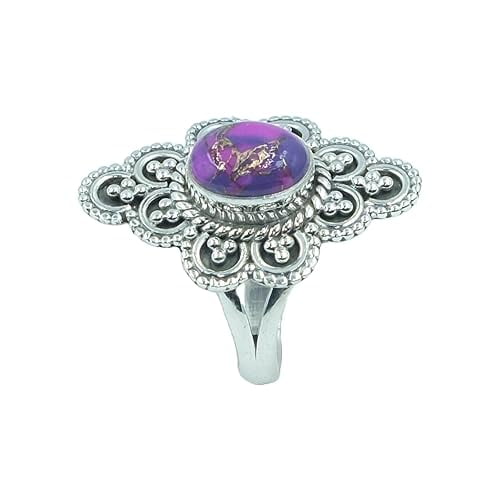 Purple Copper Turquoise 925 Sterling Silver Handmade Unique Design Purple Stone Ring Gift Jewelry For Her