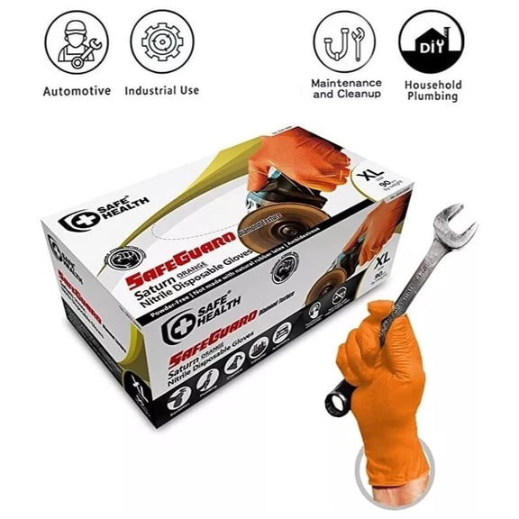 90Pcs 8Mil Heavy Duty Mechanic Nitrile Gloves, Black/Orange Diamond Texture Disposable Gloves for Industrial & Auto Repair